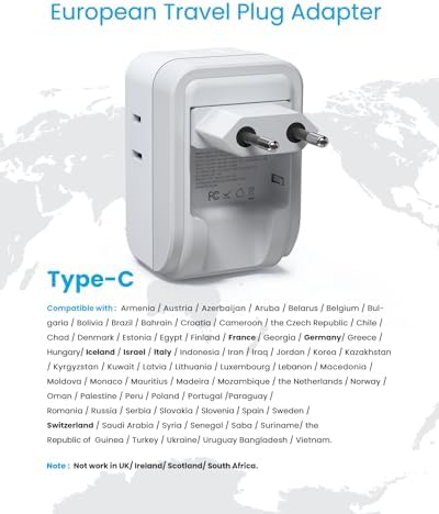 VINTAR 1 Pack European Travel Plug Adapter, PD 35W Type C Foldable Adaptor - Image 5