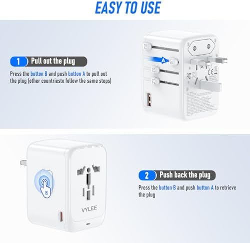 YLEE Travel Plug Adapter, 65W Fast GaN T International Plug Adapter - Image 5
