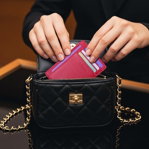 Buffway Slim Minimalist Front Pocket RFID Blocking Leather Wallets for Men and Women - Lichee Red - Image 7