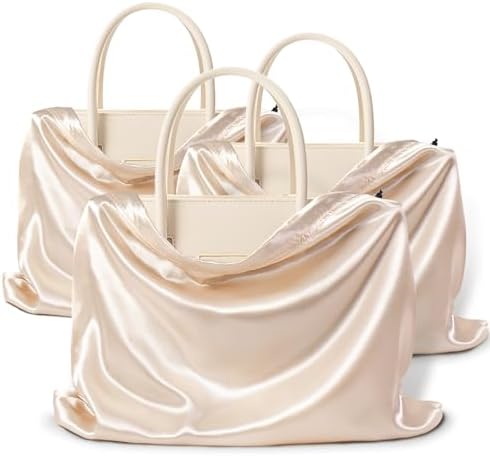 Vonty Beige Satin Dust Bags 3 Pack Drawstring Pouch for Purse, 23.6x19.6in by CreateCozyLife