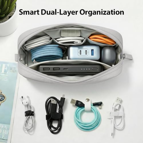 Electronics Organizer Bag for Chargers & 3ft+ Cords, Gray - Image 3