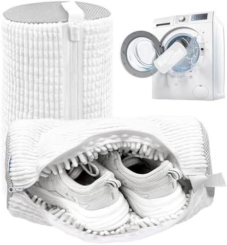 Shoe Washing Machine Bag,Laundry Shoe Bag for Washer and Dryer,Reusable Shoe Cleaning Bag for Sneakers,Tennis Shoes,With Self-locking Zipper, Microfiber Inside (Lite White - 2 Pack) by SHEELAHO