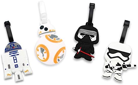 4 Pcs Set Star Wars Kylo Ren BB8 Stormtrooper R2D2 Silicone Travel Luggage Baggage Identification Labels ID Tag for Bag Suitcase Plane Cruise Ships with Belt Strap by Finex