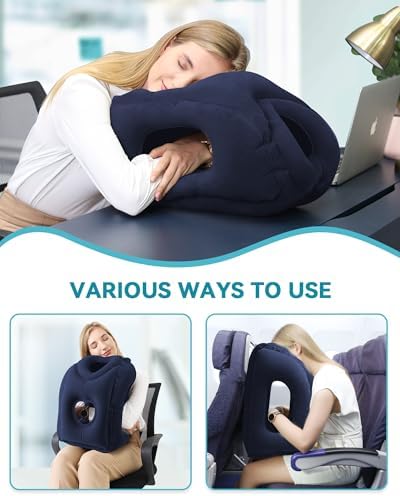 Travel Pillow,Inflatable Airplane Pillow for Sleeping Comfortably Supports Head and Chin for Airplane,Car,Bus and Office - Image 4