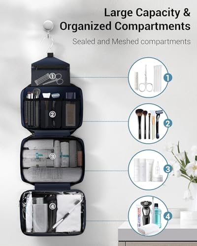 Maliton Toiletry Bag for Men & Women Travel Toiletry Bag Hanging Toiletry Bag Hygiene Organizer with 4 Compartments Waterproof Bathroom Shower Bag Large Toiletries Travel Bag(Black (Navy Blue) - Image 2