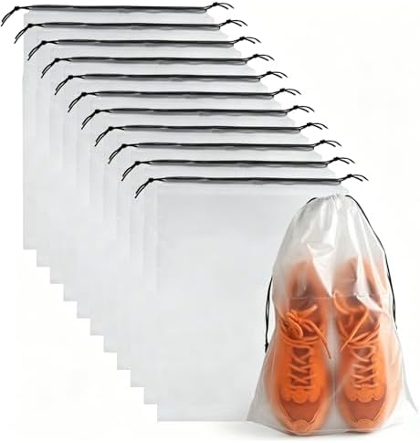 12 Pcs Shoe Bags for Travel，PLULON Clear Drawstring Travel Shoe Bags for Packing Waterproof Dustproof Shoes Organizer Pouch Travel Accessories Shoe Storage Bag for Women Men Portable Travel Essentials by PLULON