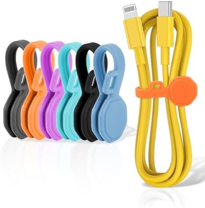 6 PCS Silicone Magnetic Cable Ties, Reusable cord Organizer clips by GRODOE