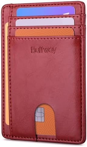Buffway Slim Minimalist Front Pocket RFID Blocking Leather Wallets for Men and Women - Alaska Cherry by Buffway