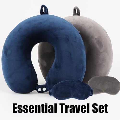 Sexysamba Pure Memory Foam Travel Pillow Set for Adults - Comfortable & Removable Machine Washable Cover, Neck Support Pillow Airplane Travel Kit with Eye Mask for Portable Plane Accessories - Black - Image 6