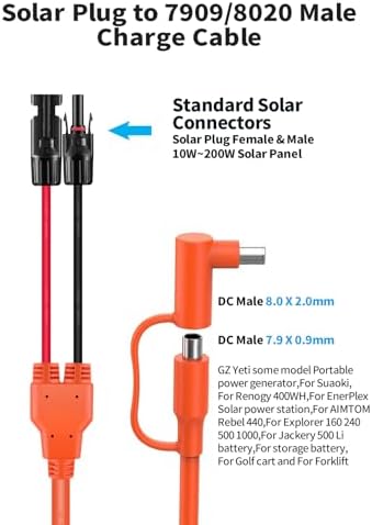 Solar Connector to DC 8mm Adapter Cable, 2M 6.6FT 12AWG+14AWG Solar Cable with DC8020/7909 for Jackery Explorer 160 240 500 1000 GZ Yeti BLUETTI Portable Power Station, Solar Generator, Solar Panel - Image 4