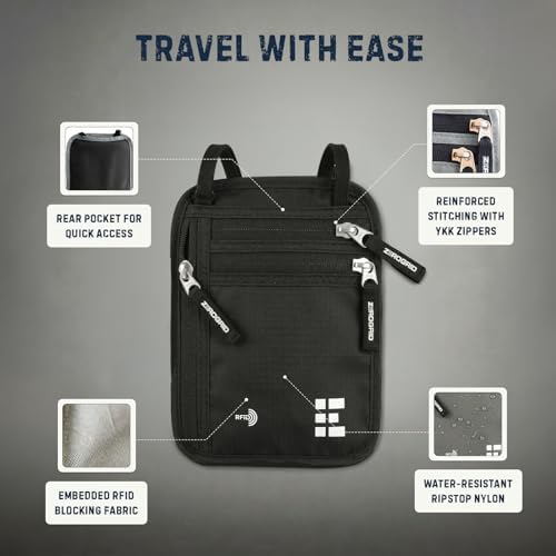 Zero Grid RFID Travel Neck Wallet, Large Passport Holder, Black - Image 6