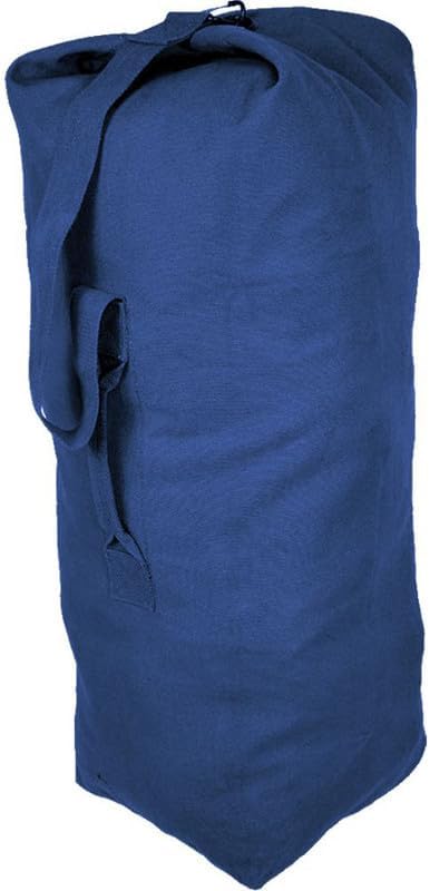 Top Load Heavyweight Cotton Canvas Tactical Military Duffle Bag Carryall Shoulder Storage Bulk Travel Bag, Navy Blue - 13" x 13" x 33"