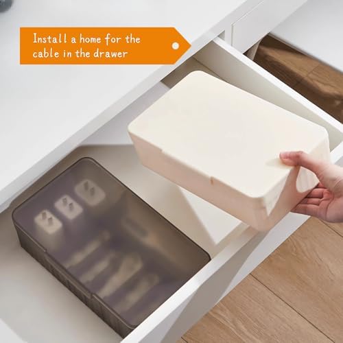 Cable Organizer Box Extra Wide, Travel Charger Cord Earphone Storage Case with Lid (Translucent White) - Image 3