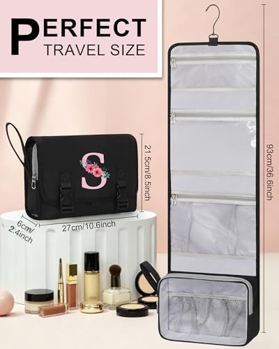 Relavel Travel Hanging Toiletry Bag with Compartments for Women, Black S - Image 2