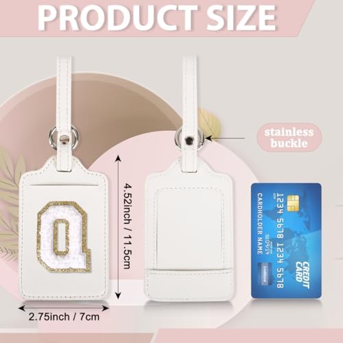 Personalized Initial Luggage Tags for Suitcases, Leather Chenille Letter Cute Luggage Tags with Privacy Name Card, Embroidered Travel Bag Backpack Tag Gifts for Women Kids Girls Teens(White-Q) - Image 2