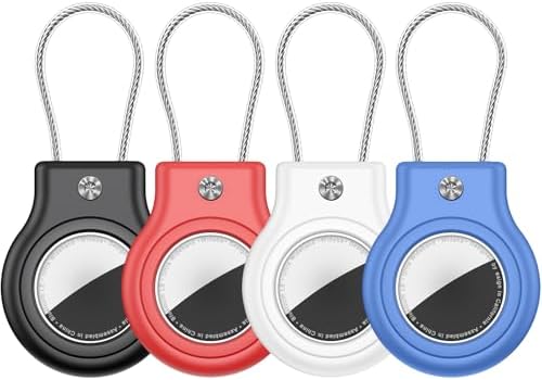 Waterproof Airtag Holder,4 Pack Airtag Case with Secure Lock,Airtags Keychain for Apple Air tag,Anti-Lost Protective Case Air tags Accessories for GPS Tracker Luggage,Bag,Key,Pet-Black/Blue/White/Red by Ljusmicker