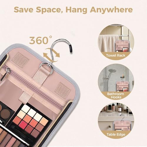 Hanging Toiletry Bag & Makeup Bag for Women with Jewelry Organizer - TSA Approved Large Capacity Travel Cosmetic Organizer, Waterproof Shower Essentials Case with Transparent Pockets - Image 4