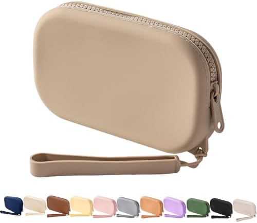Small Silicone Multifunctional Essential Bag Portable Travel Makeup Bag for Women Men Cards Cash Bag Zipper Pouch (Khaki) by WHHJM