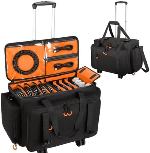 Large Rolling Dj Cable Bag with Detachable Dividers, Bottom Pad by wigojoy