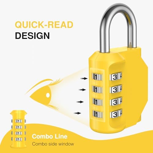 Puroma 1 Pack Combination Lock Locker 4 Digits Combo Padlock Gym Yellow - Image 3