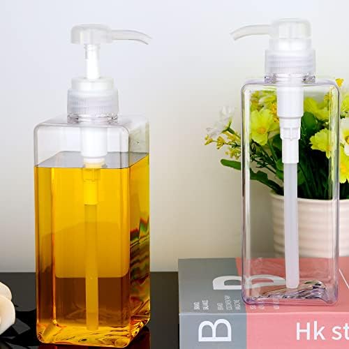 Pump Bottle Dispenser 22oz/650ml Jansburg 2Pack Refillable Square Plastic Lotion Dispenser Empty Lotion Pump Bottle for Essential Oil Lotion, Shampoo, Bathroom Travel Clear - Image 6