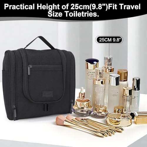 Hanging Toiletry Bag with Hook, Travel Cosmetic Makeup Bag Organizer for Accessories, Shampoo, Shaving Bag for Toiletries Accessories,Travel Essentials Kit (Black) - Image 6