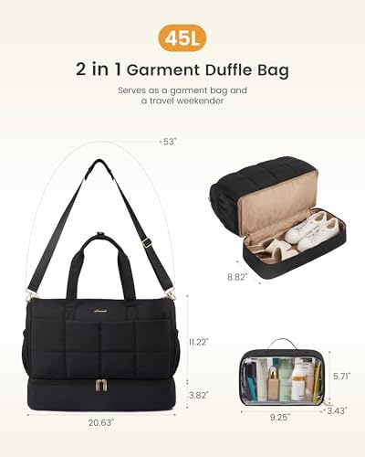 LOVEVOOK Garment Bags for Travel,Convertible Garment Bag for Women with Shoe Pouch,Carry on Duffel Bag with Toiletry Bag, 2 in 1 Hanging Suitcase Suit Bag,Waterproof Weekender Bags for Business Trip - Image 3