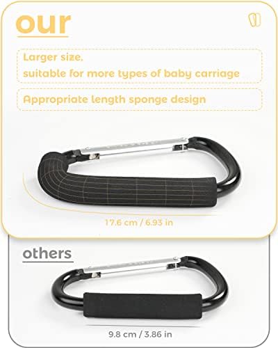 Stroller Hooks, 6.3" Large Stroller Clip, 2 Pack Stroller Hooks for Hanging Bags and Shopping, Stroller Accessories for Mommy, Large Carabiner - Image 3