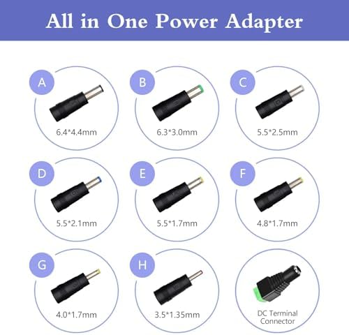 5V 1A Wall Charger Power Adapter with Plug 5.5 x 2.1mm, 5W Universal AC/DC Adapter 100-240V AC to DC 5V Power Cord Converter with 9 Interchangeable Jacks Plug (5 Adapters+8 DC Tips+1LED Tip) - Image 2