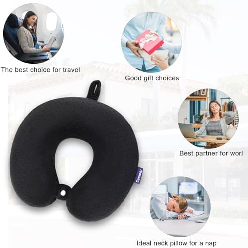 Travel Neck Pillow, Memory Foam Airplane Pillow, Black - Image 6