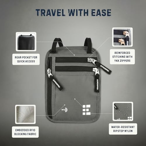 Zero Grid RFID Travel Neck Wallet, Large Passport Holder, Light Grey - Image 6