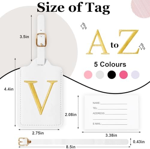 Personalized Initial Luggage Tags for Suitcases,Leather Letter Cute Luggage Tags with Privacy Name Card,Embroidered Monogrammed Travel Bag Backpack Tag Gifts for Women Kids Girls Teens(White-V) - Image 2