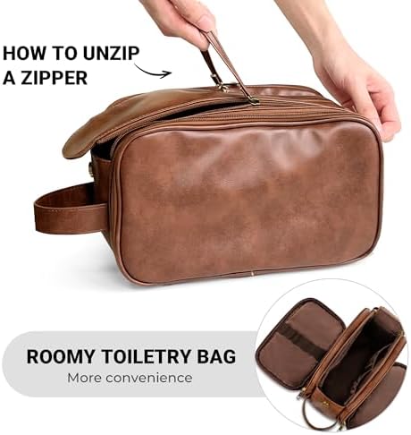 Elviros Toiletry Bag for Men PU Leather Dopp Kit (Medium, Dark Brown) - Image 5