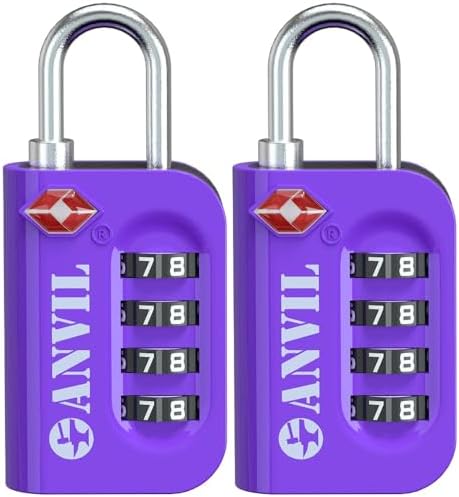 ANVIL TSA Approved Luggage Lock - 4 Digit Combination, 10,000 Combinations, Easy-Read Password Window, Travel Lock for Suitcases, Backpacks, Gym & Student Lockers, Baggage by ANVIL