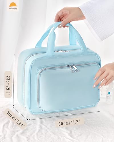 Travel Hanging Toiletry Bag for Women - Waterproof Cosmetic Organizer with Clear Window, Lightweight Bathroom Bags for Essentials, Makeup, Shampoo, Toiletries Blue,Large - Image 2