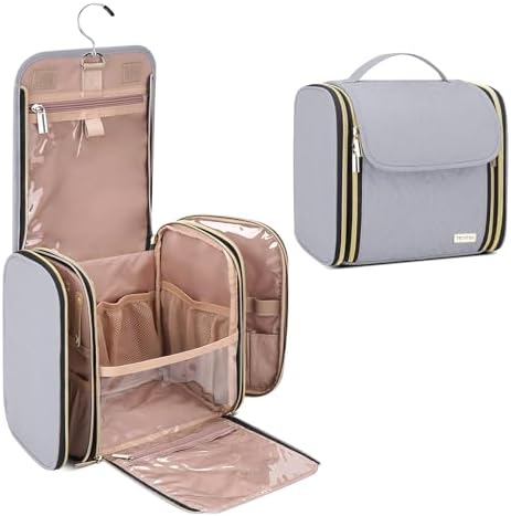 Hanging Toiletry Bag & Makeup Bag for Women with Jewelry Organizer - TSA Approved Large Capacity Travel Cosmetic Organizer, Waterproof Shower Essentials Case with Transparent Pockets by TBTOTRA