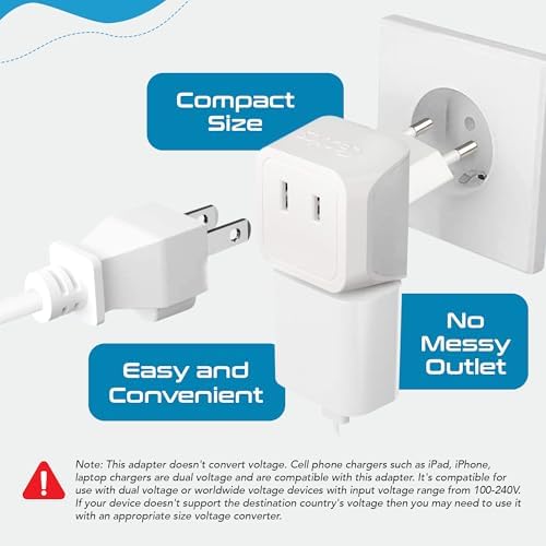 Ceptics European Travel Plug Adapter - Type C, Dual Input, Compact (3 Pack) - Image 3