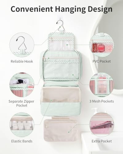 Narwey Hanging Travel Toiletry Bag for Women, Large Makeup Cosmetic Bag - Image 2