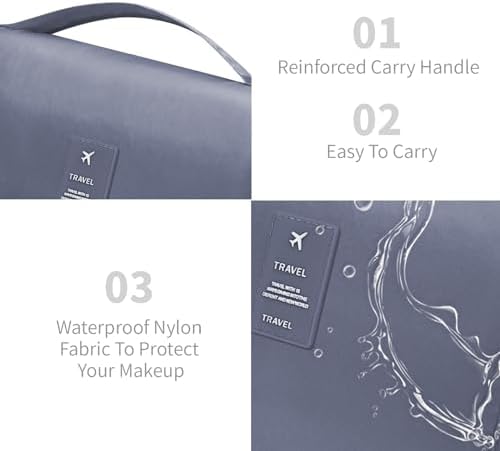 Lcsmaokin Large Capacity Toiletry Bag Travel Bag with Hanging Hook for Men and Women Waterproof Travel Cosmetic Bag Bathroom Storage Bag for Brushes Set,Mens Bathroom Bag Accessories-Grey - Image 4