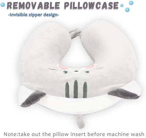 Travel Pillow, Kids Travel Pillow with Sleep Eye Mask Soft Memory Foam Kids Neck Pillow for Boys & Girls, Travel Accessories for Car Airplane Traveling - Grey Cat - Image 4