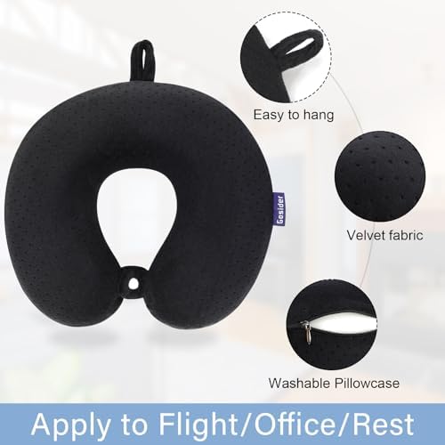 Travel Neck Pillow, Memory Foam Airplane Pillow, Black - Image 2