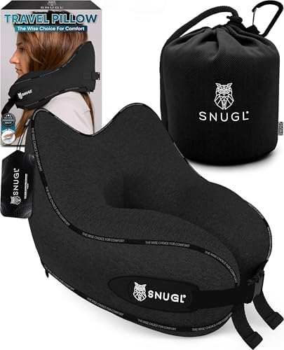 SNUGL Travel Pillow – Neck Pillow Airplane, Travel Pillows for Airplanes, Neck Pillows Memory Foam – Road Trip Essentials for Adults – Traveling Essentials - Gifts for Travelers Men & Women by SNUGL