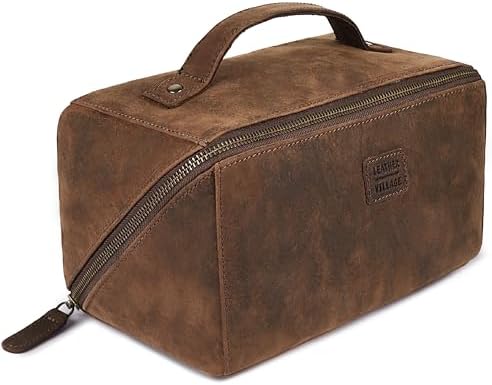LEATHER VILLAGE Full Grain Leather Travel Cosmetic Bag for Women & Men by LeatherVillage