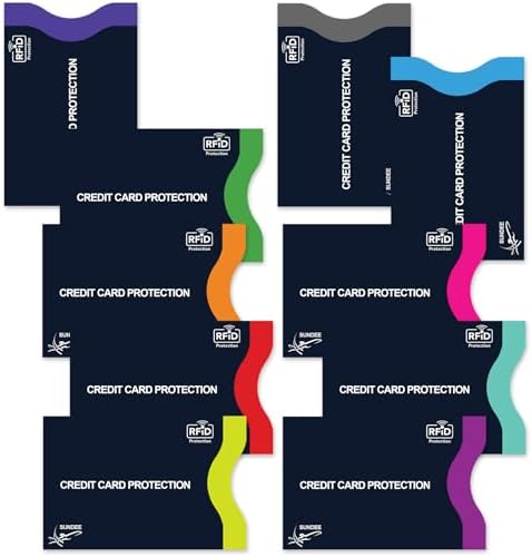 RFID Blocking Sleeves (10 RFID Blocking Sleeves, 10 Unique Designs) Identity Theft Protection Travel Case Set by DEEZOMO