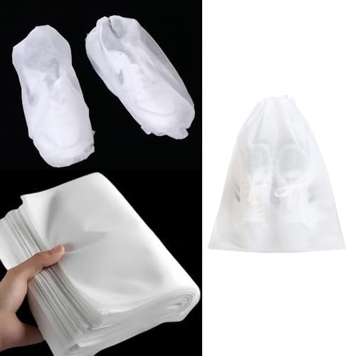 50 Pack Transparent Shoe Bags Travel Shoe Bags Non-woven Fabric Disposable Drawstring Dust Covers Shoes Storage Organizers Pouch for Sneaker Cross Trainer Tote Handbags Purses Running Shoes - Image 6