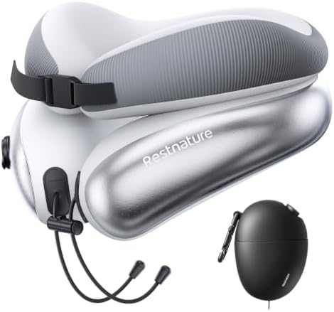 Neck Pillow for Traveling, Travel Pillows for Airplanes, Adjustable Neck Pillow Airplane Travel Essentials - 2 Layer Patented | Inflatable Air Loop & Memory Foam for 360° Ergonomic Support by Restnature
