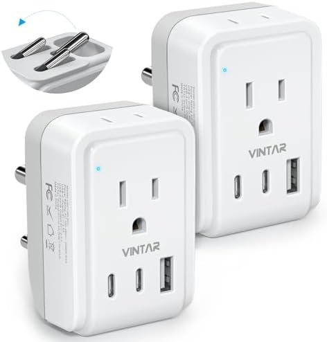 VINTAR US to India Plug Adapter, Foldable India Power Adapter, 2 Pack by VINTAR