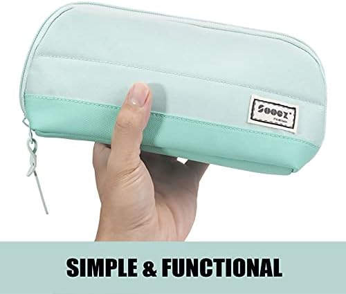 Sooez Wide-Opening Pencil Pen Case, Lightweight & Spacious Pencil Cases Bag Pouch Box Organizer, Aesthetic Supply with Triangular Design for Adults, Mint Green - Image 2