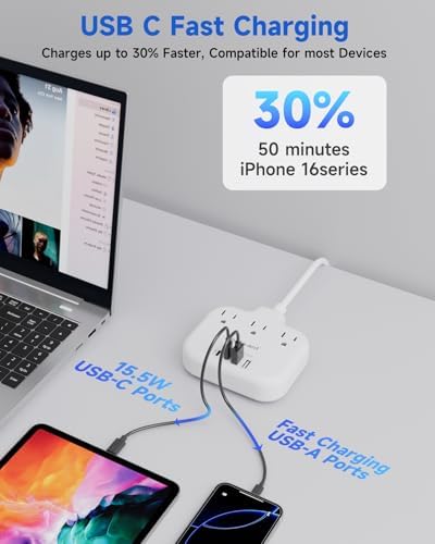 Italy Travel Plug Adapter with 3FT Extension Cord, meta-ant Italy Power Adapter with 3 American Outlets 4 USB Ports(2 USB-C), Type L Adapter for US to Italy Chile Ethiopia Libya Syria Tunisia Uruguay - Image 3