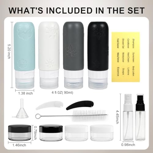 16 Pack Travel Bottles for Toiletries, Silicone TSA Approved-Containers for Toiletries,3oz Silicone Travel Bottles Set Leak Proof Refillable Liquid,Shampoo and Conditioner Travel Toiletry Bottles Grey - Image 5